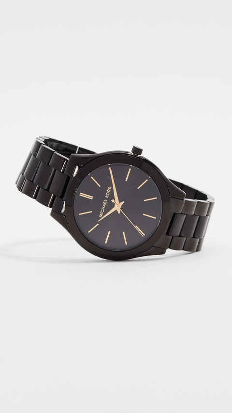 Michael Kors Slim Runway Three-Hand Black Stainless Steel Women's Watch (Model: MK3221) Michael Kors