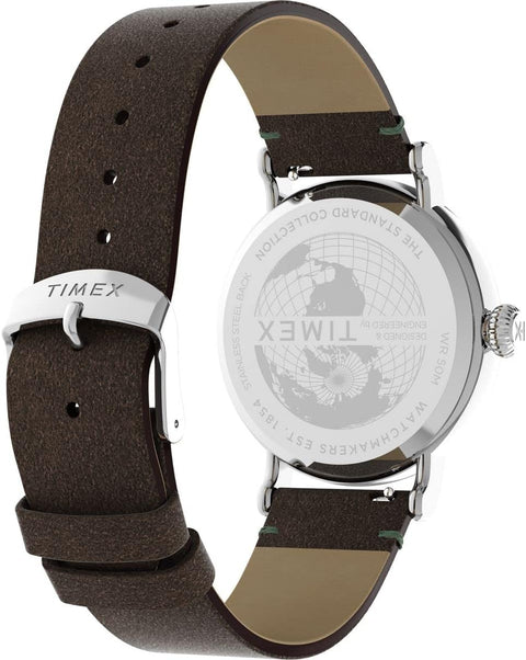 Timex Men's Standard 40mm Watch - Brown Strap Green Dial Silver-Tone Case Timex