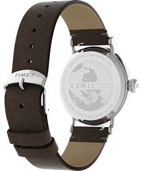 Timex Men's Standard 40mm Watch - Brown Strap Green Dial Silver-Tone Case Timex