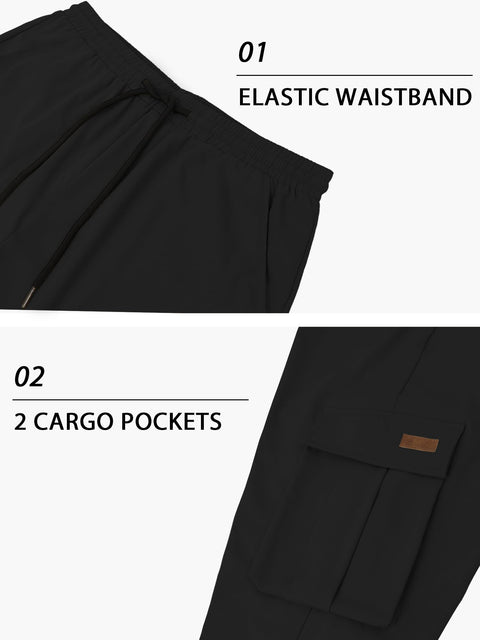 PLEPAN Men's Casual Cargo Pants Drawstring Hiking Pants Workout Tactical Joggers Sweatpants for Men Black X-Large