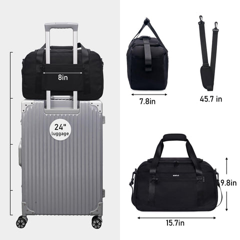 ECOHUB Personal Item Bag 16'' Small Duffel Bag Travel Bag Weekender Bag Gym Bag Tote Duffel bag Overnight Bags Travel Essentials for Women and Men Shoulder Bag Carry On Shoes Bag (Black) ECOHUB