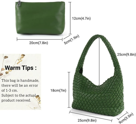 Woven Handbag for Woman Vegan Leather Hand Woven Shoulderbag and Purse Small Fashion Shopper Bag Jinyisong