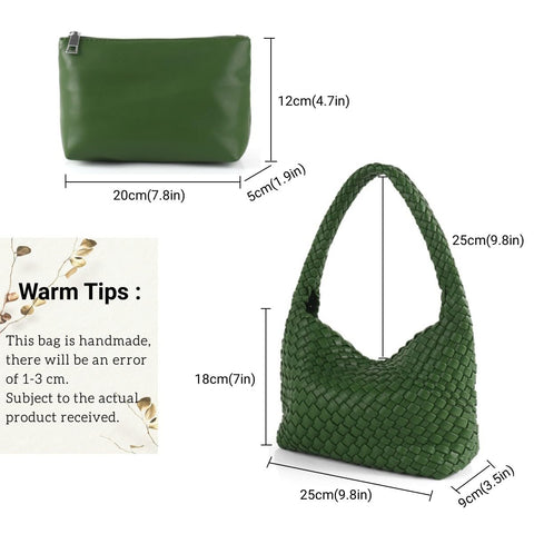 Woven Handbag for Woman Vegan Leather Hand Woven Shoulderbag and Purse Small Fashion Shopper Bag Jinyisong