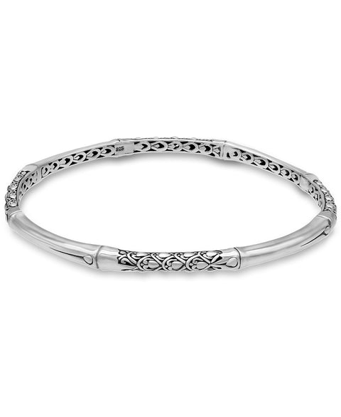 DEVATA Sterling Silver 925 Bali Filigree Slide-on Bangle Bracelet DHK3185ASS (Size Medium) DEVATA