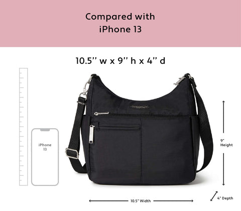 Baggallini Womens Securtex® Anti-theft Free Time Crossbody Bag Cross Body, Black Baggallini