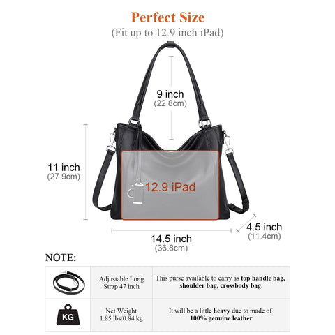Over Earth Soft Leather Handbags for Women Shoulder Hobo Bag Large Tote Crossbody Bag (O103E Black) Over Earth