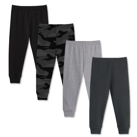 GLASH Kids Boys Cotton Pants, 4 Pack Size 6 Toddler Sweatpants Black/Camo/Heather Grey/Iron Grey