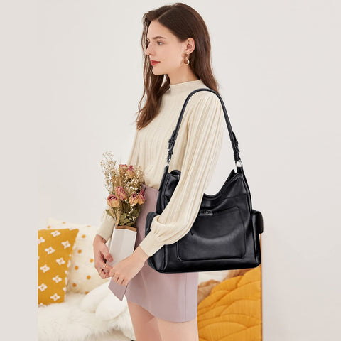 Over Earth Leather Hobo Purses and Handbags for Women Ladies Shoulder Crossbody Purse(O116E-2G Black) Over Earth