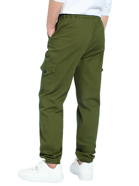 CAMLAKEE Boys Cargo Pants for Kids Stretch Elastic Waist School Youth Twill Joggers Black 12-13 Years/Size 160