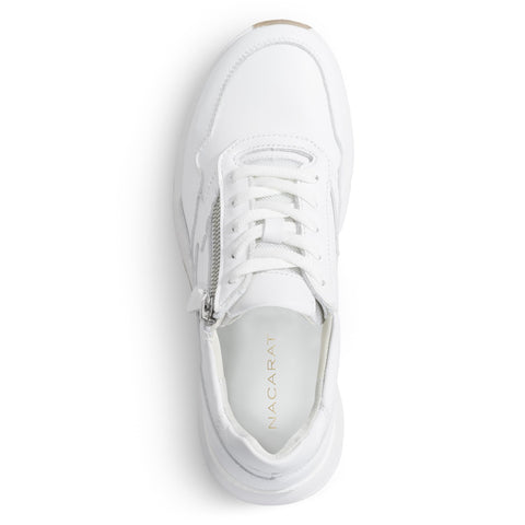 NACARAT Women’s Leather Sneakers Slip-On Walking Shoes with Side Zipper, Breathable Water-Repellent Upper, Cushioned Non-Slip Outsole White Size 8