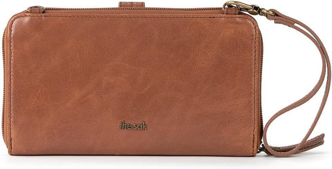 The Sak Iris Smartphone Crossbody Purse - Women's Cellphone Bag & Wallet For Everyday - Convertible Wristlet With Zipper in Tobacco Floral Embossed/Leather The Sak