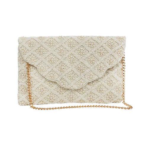 Bridal Purse Ivory Scallop Pearl Clutch Bag, Bridal Clutch, Hand Beaded Bride Purse for Evening Bag, Bachelorette Party, Gifts for Engagement, Bridal Shower, Wedding Party Pretty Robes
