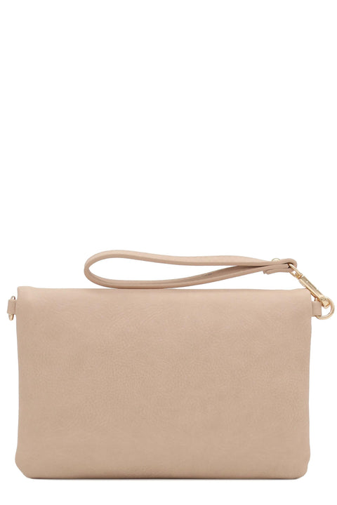 FashionPuzzle Envelope Wristlet Clutch Crossbody Bag with Chain Strap (Nude) One Size FashionPuzzle