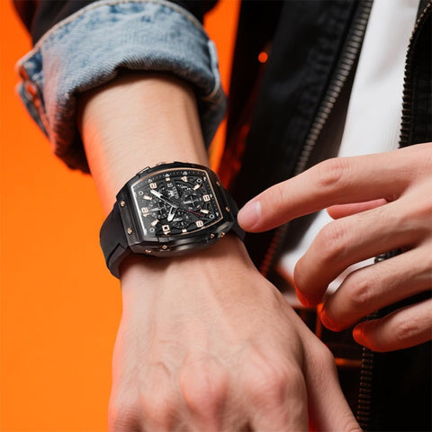 OLEVS Watch Men Big Face Luxury Original Dress Waterproof Casual Nice Wrist Male Black Watches for Men Chronograph Analog Classic Business Rose Gold Arabic Numerals Black Watches Relojes para Hombres