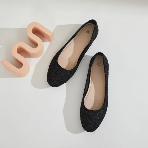 Dress Shoes for Women Round Toe Flats Shoes Lace Ballet Flats Dressy Comfortable Foldable Flats Low Heel(Black.us9)
