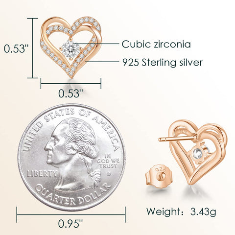 CDE Forever Love Heart Stud Earrings for Women, 925 Sterling Silver Birthstone Heart Stud Earrings Christmas Day Mother's Day Gift Anniversary Birthday Jewelry Gifts for Women Wife Her
