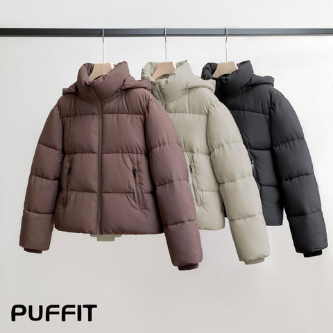 PUFFIT Women's Cropped Puffer Jackets,Warm Winter Jacket with Removable Hood,Zipped Pockets,Short Ladies Quilted Coat PUFFIT