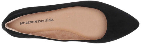 Amazon Essentials Women's Pointed-Toe Ballet Flat, Black Microsuede, 8.5