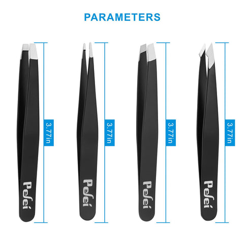 Pefei Tweezers Set - Professional Stainless Steel Tweezers for Eyebrows - Great Precision for Facial Hair, Splinter and Ingrown Hair Removal (Black) Pefei