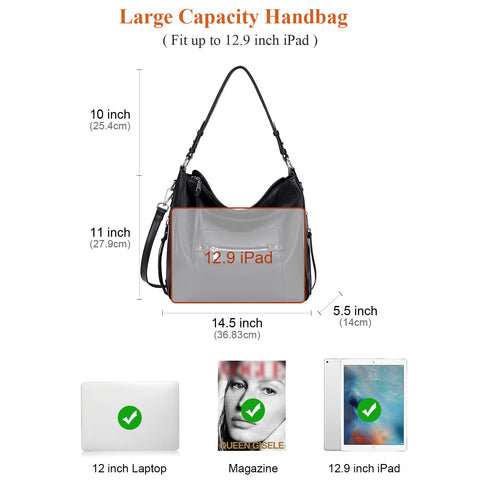 Over Earth Hobo Purses and Handbags for Women Genuine Leather Shoulder Bag Crossbody Purse(O171E Black) Over Earth