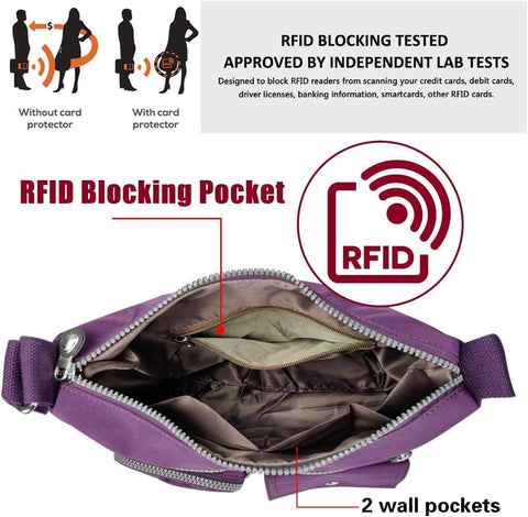 SUKRY Nylon Crossbody Bag for Women with Anti theft RFID Pocket, Waterproof Shoulder Bag Travel Purses and Handbag (Gorgeous purple) SUKRY