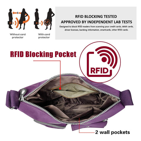 SUKRY Nylon Crossbody Bag for Women with Anti theft RFID Pocket, Waterproof Shoulder Bag Travel Purses and Handbag (Gorgeous purple) SUKRY