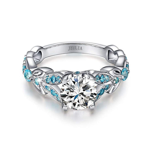 Jeulia Simulated Gemestone Butterfly Rings Sterling Silver Round Cut Bridal Set Birthstone Aquamarine Blue CZ Engagement Rings Anniversary Promise Rings for Her with Jewelry Gift Box (8)… Jeulia