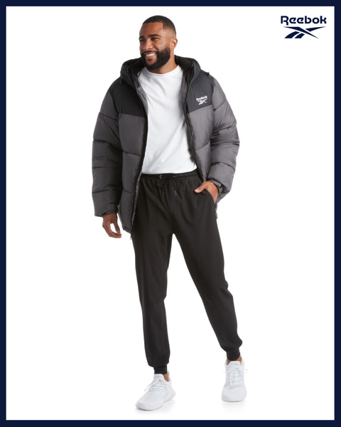 Reebok Mens Winter Jacket - Warm Heavyweight Mens Winter Coat - Wind Water Resistant Insulated Quilted Puffer Jackets for Men, Size Large, Charcoal Grey Ash