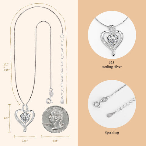 Alittlecare 925 Sterling Silver Necklace - Exquisite Silver Jewelry for Women - Heart Pendant Silver Necklace - Birthday, Anniversary, Valentine's Day Gift for Women, Wife, Mom, Girlfriend, Lady