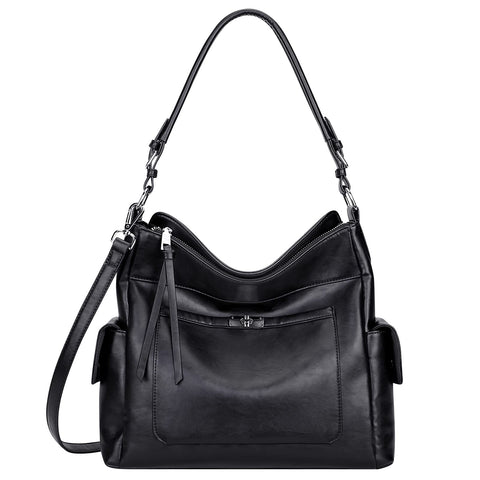 Over Earth Leather Hobo Purses and Handbags for Women Ladies Shoulder Crossbody Purse(O116E-2G Black) Over Earth