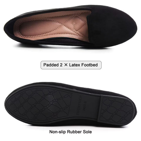 SAILING LU Women Round Toe Flats Comfortable Ballet Flat Shoes for Women Dressy Black Slip-ons Loafers Black Size 8.5