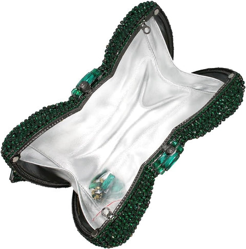 DJBM Luxury 3D Bowknot Rhinestone Purse Bow Crystal Clutch Sparkly Evening Bag for Women Wedding Banquet Party, Green DJBM