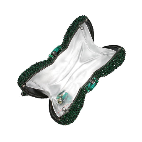 DJBM Luxury 3D Bowknot Rhinestone Purse Bow Crystal Clutch Sparkly Evening Bag for Women Wedding Banquet Party, Green DJBM
