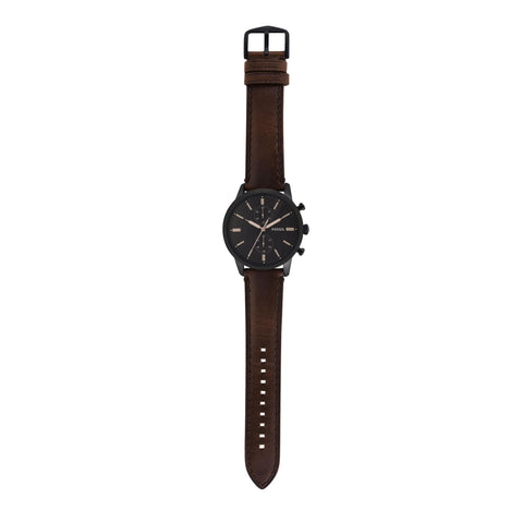 Fossil Men's Townsman Quartz Stainless Steel and Leather Chronograph Watch, Color: Black, Dark Brown (Model: FS5437) Fossil