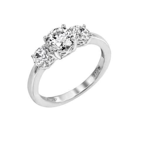 Amazon Essentials Platinum-Plated Sterling Silver Round 3-Stone Ring made with Infinite Elements Cubic Zirconia (2 cttw), Size 7 (previously Amazon Collection) Amazon Essentials