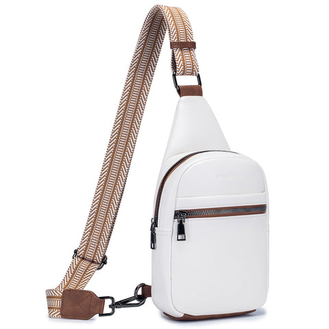 POIUGOYA Sling Bag for Women Crossbody, Small Leather Fanny Pack Crossbody Purses for Women Trendy,Chest Bag With Wide Strap POIUGOYA
