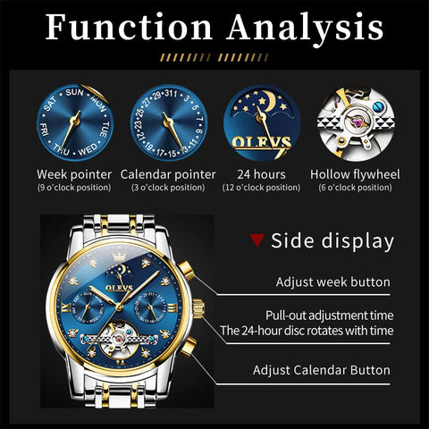 OLEVS Mens Wrist Watches Automatic Self Winding Mechanical Luxury Dress Diamond Stainless Steel Watch Gifts OLEVS