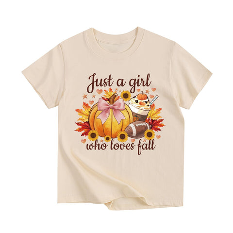 Just A Girl Who Loves Fall Shirts Girl Pumpkin Spice Autumn Trendy Thankful T-Shirt 9T 10T