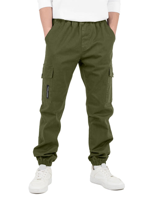 CAMLAKEE Boys Cargo Pants for Kids Stretch Elastic Waist School Youth Twill Joggers Black 12-13 Years/Size 160