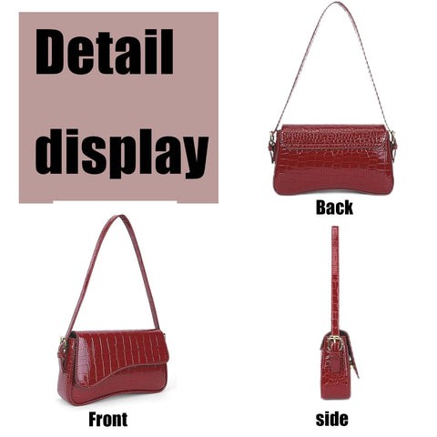 Women's Small Shoulder Bag Clutch Y2KPurse Handbag PU Leather Tote Bag with 2 Removable Straps and Zipper Closure Crossbody Bags (Crocodile red)
