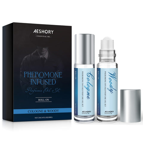 Aeshory Pheromone Perfume for Men - 2 Pcs Roll-On Pheromone Cologne, Long-Lasting Scents Attraction Pheromone Infused Essential Oil Perfume for Men