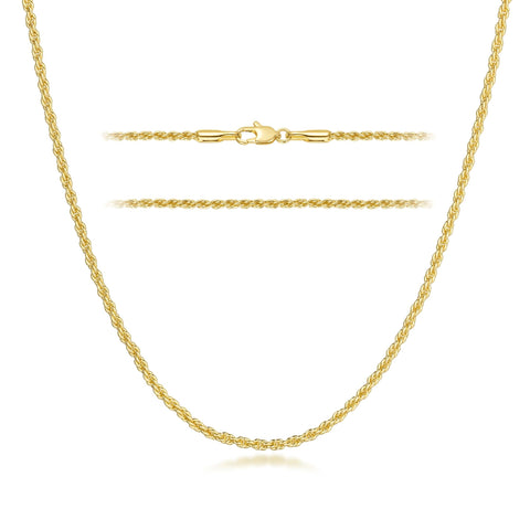 KROMPG Necklace 14k Gold Necklace for Women 2mm Rope Gold Chain Necklace Woman Men Non-Tarnish & Dainty Gold Necklace for Women All Lengths 16-26 Inches (Length 20 Inches) KROMPG