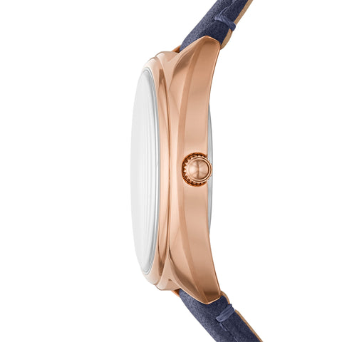 Fossil Women's Gabby Quartz Stainless Steel and Eco Leather Three-Hand Watch, Color: Rose Gold, Navy (Model: ES5116) Fossil
