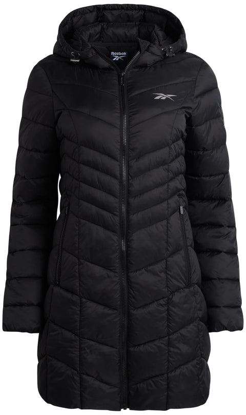 Reebok Womens Long Puffer Coat - Midweight Long Parka Length Quilted Snow Winter Jackets for Women (Also in Plus Size 1X-3X), Size 1X, Black Ink