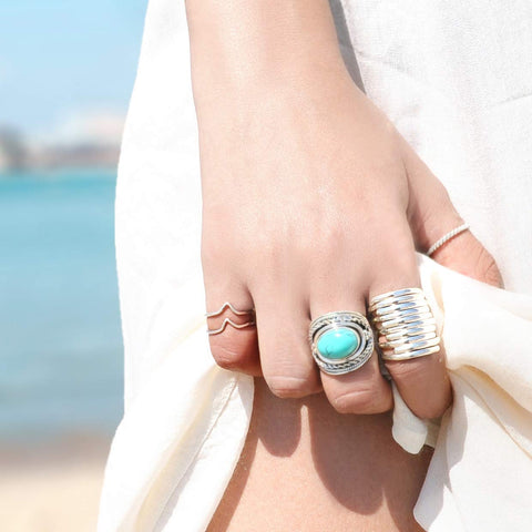 Boho-Magic 925 Sterling Silver Band Rings for Women Wide Wrap Statement Ring (9) Boho-Magic