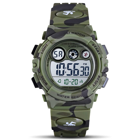 GOLDEN HOUR Watches for Kids Digital Sport Waterproof Boys Watch Outdoor 12/24 H Alarm EL Backlight Stopwatch Military Child Wristwatch Ages 3-15 (Camouflage Green)