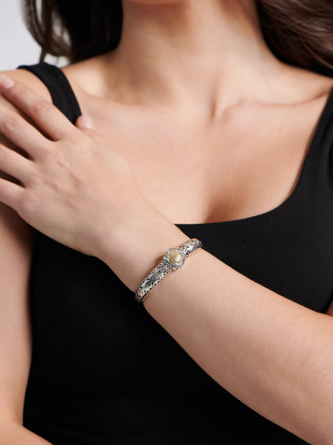 DEVATA Sterling Silver 925 and 18K Gold Bali Filigree Cuff Bracelet DHK3255ATT (Size M) DEVATA
