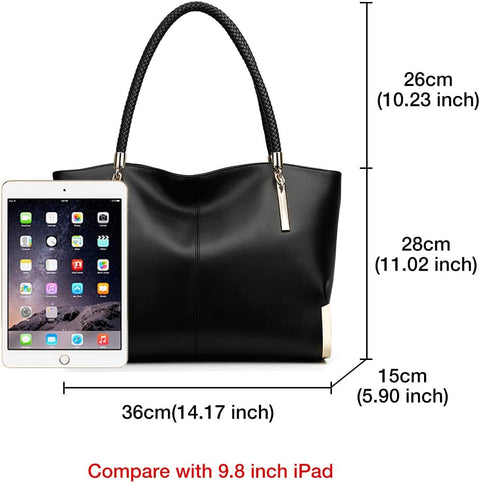 Leather Handbags for Women Leather Lady Large Top-handle Bag Satchel Handbags for Women, Genuine Leather Ladies Top-handle Shoulder Bag (Black) FOXLOVER