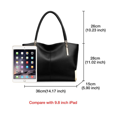 Leather Handbags for Women Leather Lady Large Top-handle Bag Satchel Handbags for Women, Genuine Leather Ladies Top-handle Shoulder Bag (Black) FOXLOVER