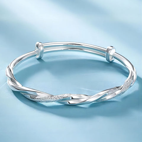 Kim Carrey S925 Silver Bangle Bracelet for Women, Elegant Women‘s Sterling Silver Bracelet Bangle Adjustable 6.4-7.8 inches Small Size (Mobius) Kim Carrey